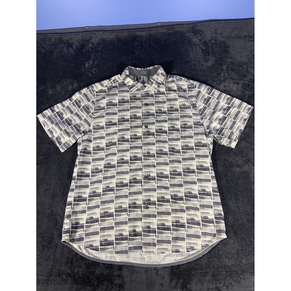 Tommy Bahama Men L Silk Blend Short Sleeve Button Down Camp Shirt Geometric